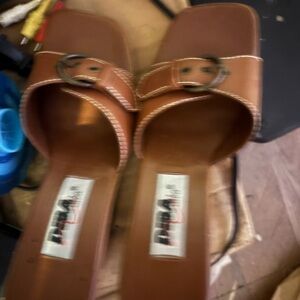 Brown Leather Slide Sandals